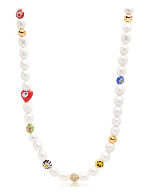 Men's Smiley Face Pearl Choker With Assorted Beads Nialaya White