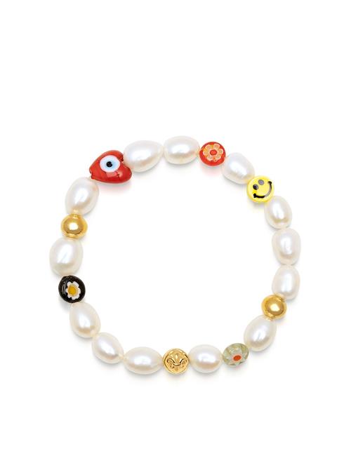 Nialaya Men's Smiley Face Pearl Bracelet Nialaya Patterned