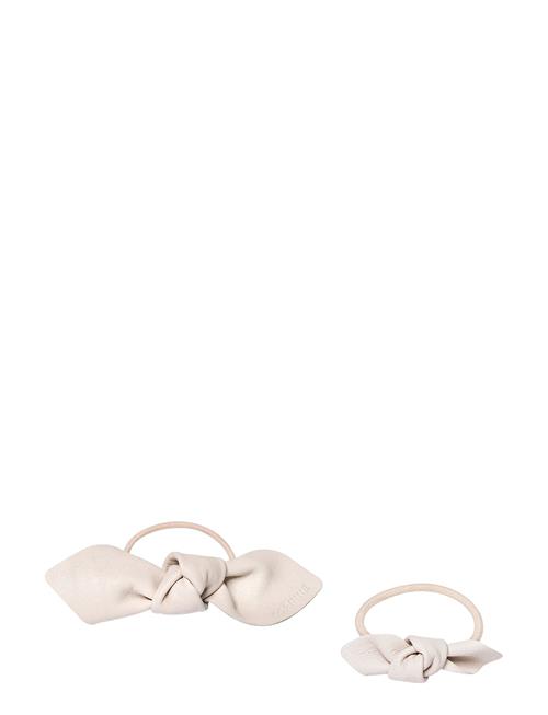 Corinne Leather Bow Hair Tie Big And Small 2-Pack Corinne Cream