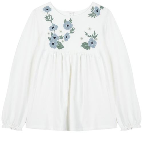 Tartine et Chocolat Cremefarvet bluse med blomsterbroderi | Grønn | 8 years