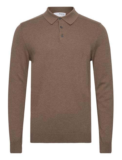 Slhberg Ls Knit Polo Noos Selected Brown
