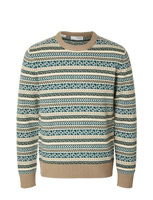 Slhfade Ls Knit Fairisle Crew Neck Selected Beige