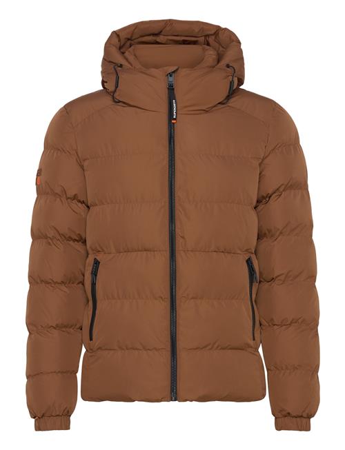 Hooded Sports Puffer Jacket Superdry Brown