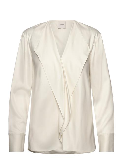 Calvin Klein Natural Sheen Ls Draped Blouse Calvin Klein Cream