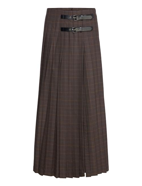 Mango Pleated Check Skirt Mango Brown