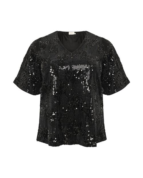 Se KAFFE CURVE Bluse 'nicoleen Sequin'  sort ved About You