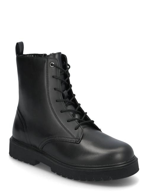 Lace-Up Leather Ankle Boots Mango Black