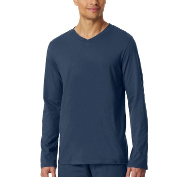 Schiesser Mix and Relax V-neck Long Sleeve Blå bomuld Small Herre