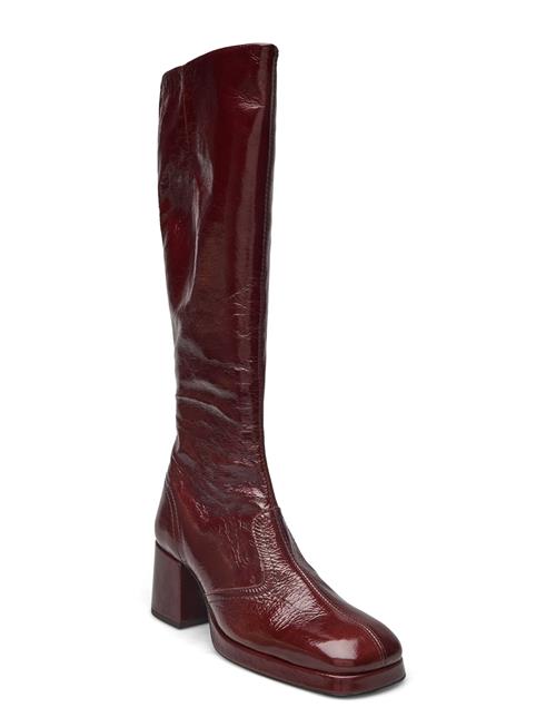 Donna Crinkle Brown Tall Boots MIISTA Red