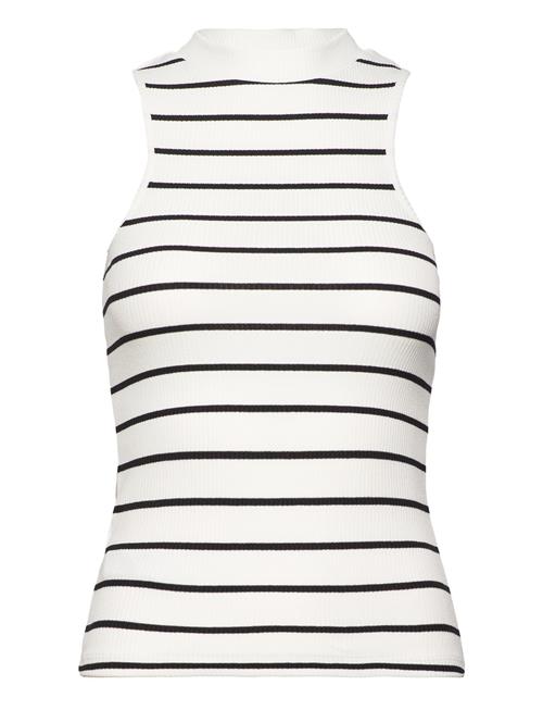 Mango Perkins Collar Striped Top Mango White