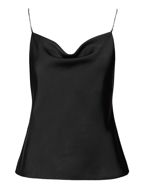 Mango Draped Neck Satin Top Mango Black