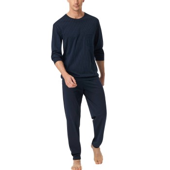 Schiesser Comfort Essentials Long Plus Pyjamas Mørkblå bomuld 5XL Herre