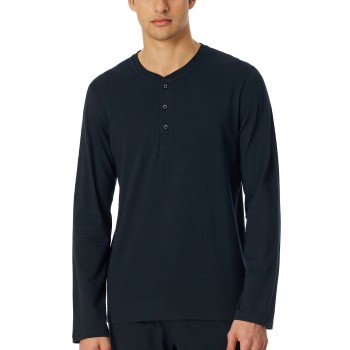 Schiesser Mix and Relax Long Shirt Button Placket Mørkblå bomuld Small Herre