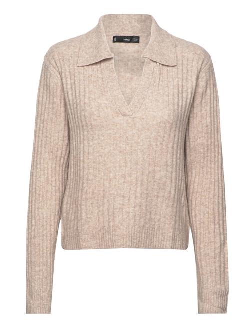 Mango V-Neck Ribbed Knit Sweater Mango Beige