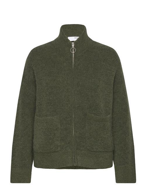 Slfsia Ras Ls Knit Zipper Cardigan Noos Selected Khaki