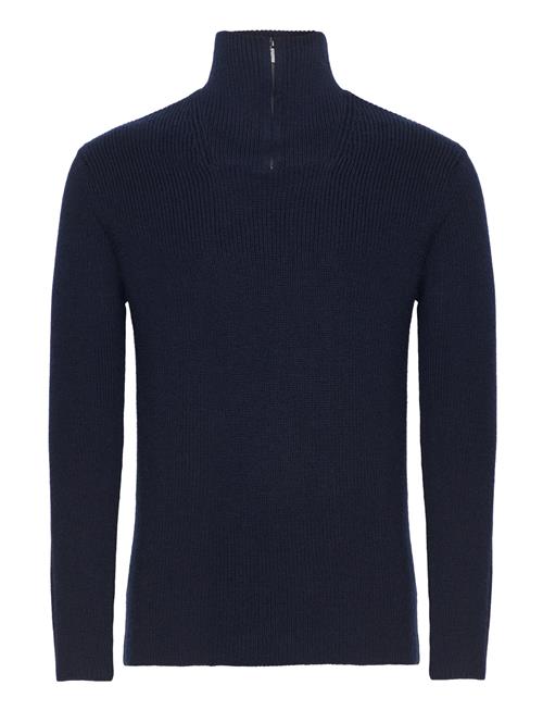 Knowledge Cotton Apparel 1/2 Neck Zip Merino Wool Rib Knit - Knowledge Cotton Apparel Navy