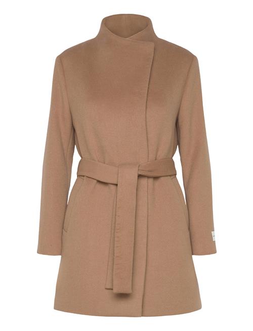 Wool Funnel Neck Coat Calvin Klein Beige