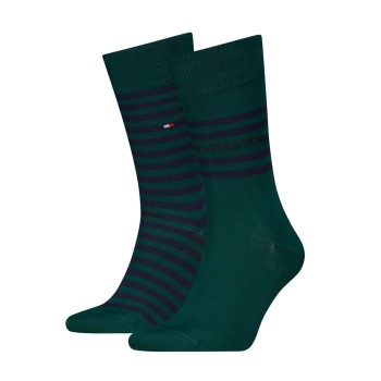 Tommy Hilfiger Legwear Tommy Hilfiger Strømper 2P Men Breton Crew Socks Mørkgrøn  Str 43/46 Herre