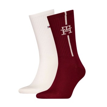 Tommy Hilfiger Legwear Tommy Hilfiger Strømper 2P Monogram Sock Hvid/Rød Str 43/46 Herre