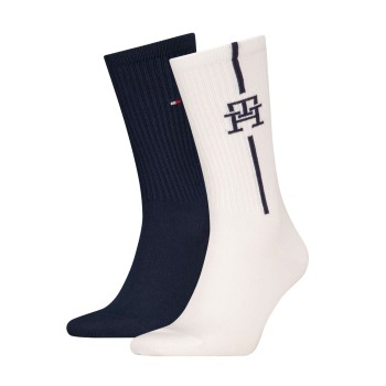 Tommy Hilfiger Legwear Tommy Hilfiger Strømper 2P Monogram Sock Hvid/Marine Str 39/42 Herre