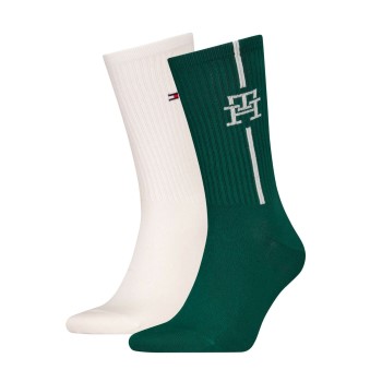 Tommy Hilfiger Legwear Tommy Hilfiger Strømper 2P Monogram Sock Grøn/Hvid Str 43/46 Herre