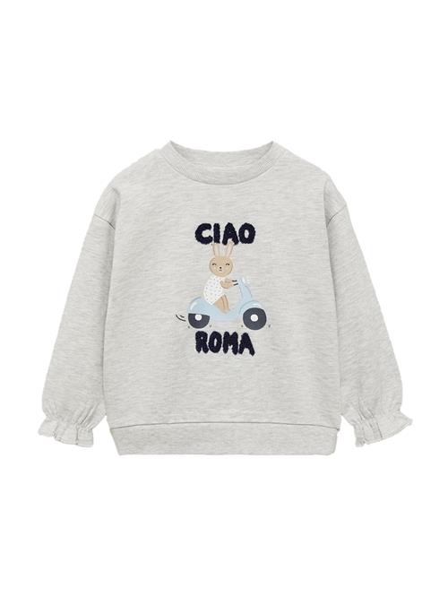 Se MANGO KIDS Sweatshirt 'CIAO'  mørkebeige / grå-meleret / sort / hvid ved About You