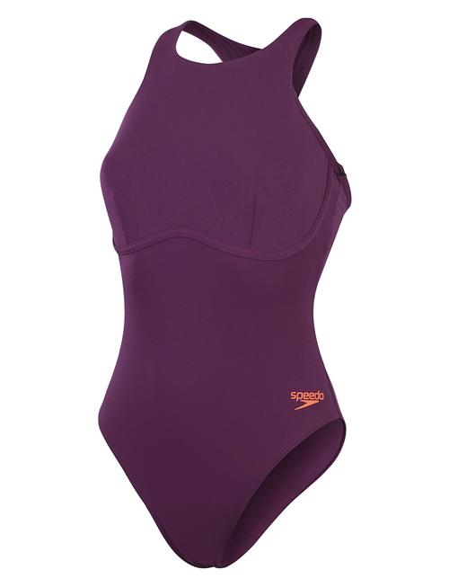 Speedo Womens Racer Zip Swimsuit With Built In Swim Bra Speedo Purple