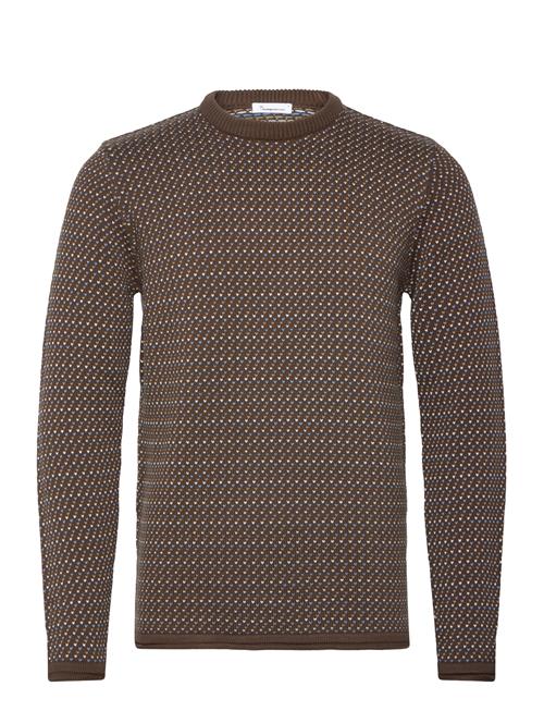 Knowledge Cotton Apparel Jacquard Crew Neck Knit - Regenerat Knowledge Cotton Apparel Brown