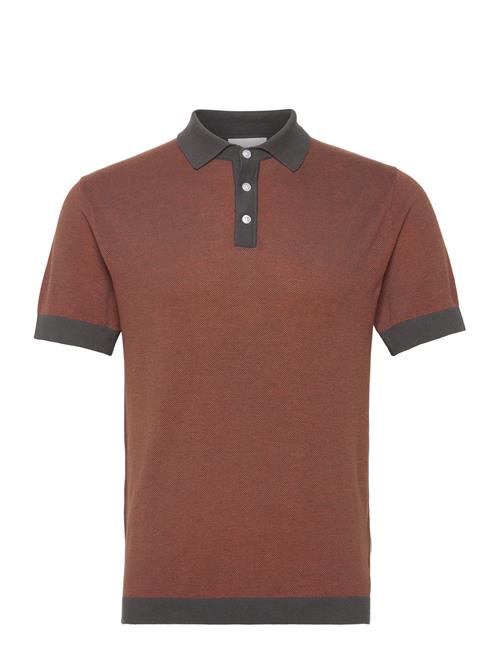 Knitted Polo S/S Contrast Lindbergh Brown