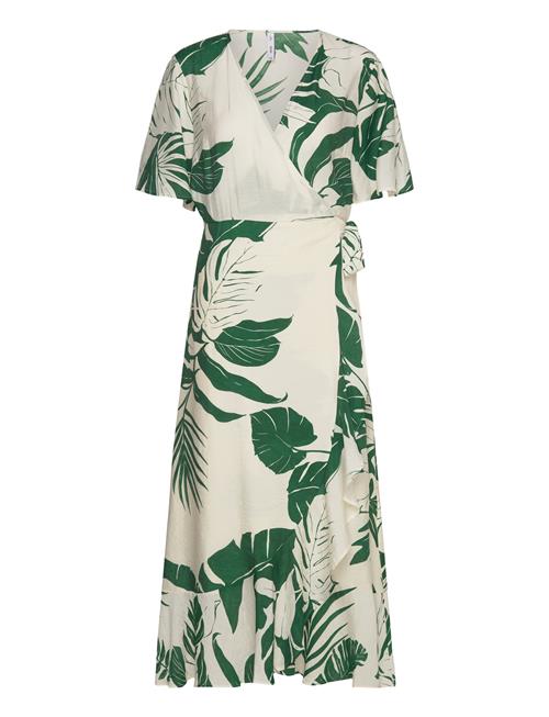 Mango Printed Wrap Dress With Ruffle Mango White