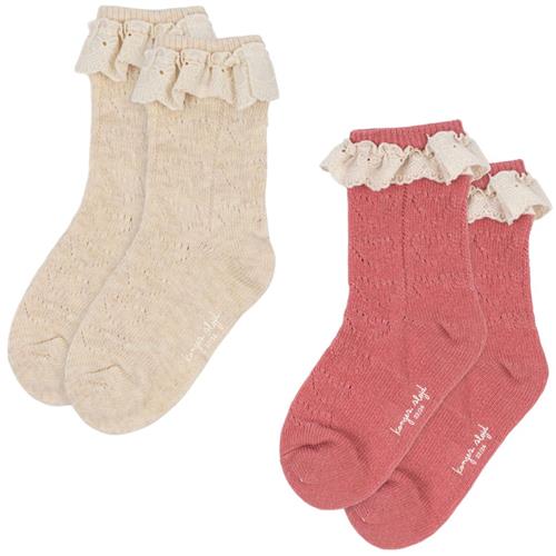 Konges Sløjd 2-Pack Pointelle-strømper Pink Mix | Lyserød | 29-32 EU