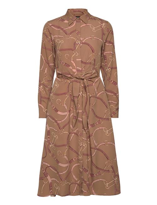 Lauren Ralph Lauren Belting-Print Tie-Front Crepe Shirtdress Lauren Ralph Lauren Brown