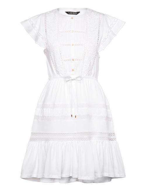 Lauren Ralph Lauren Lace-Trim Jersey Flutter-Sleeve Dress Lauren Ralph Lauren White