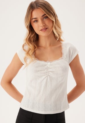 BUBBLEROOM Short Sleeve Pointelle Top White XL