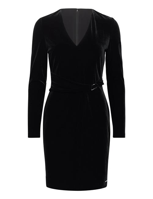 Velvet V Neck Metal Dress Calvin Klein Black