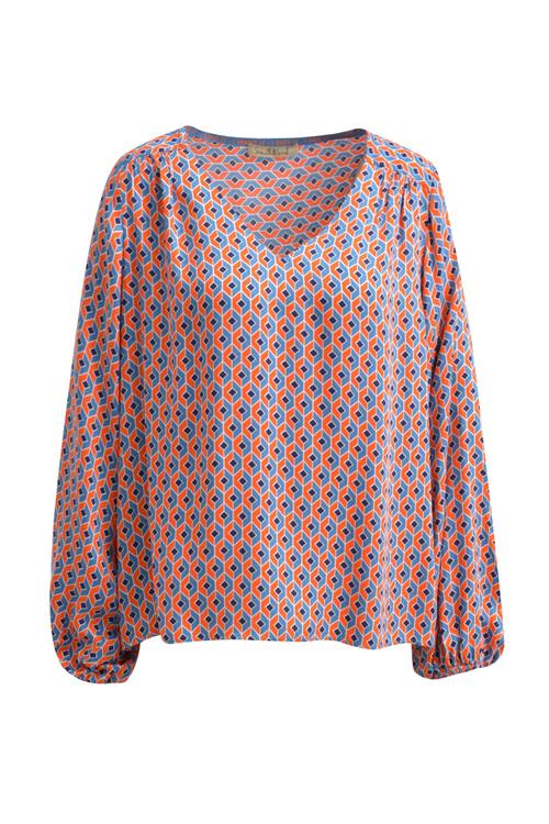 Smith&Soul Bluse  navy / lyseblå / orange / hvid