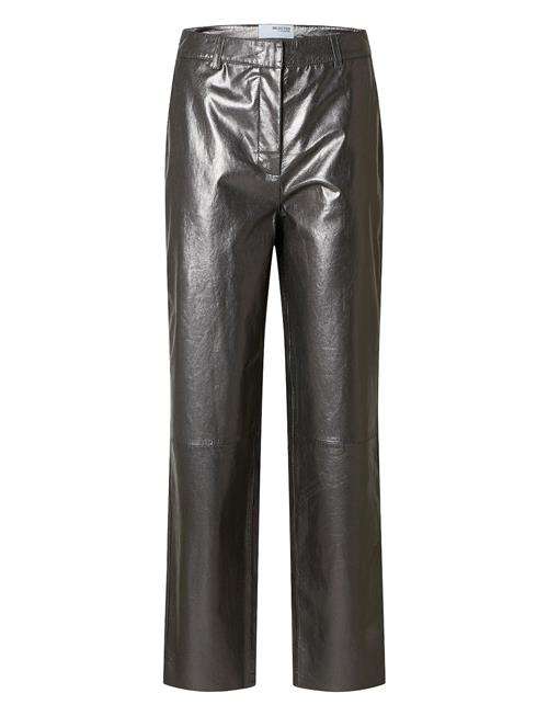 Slfcora Mw Leather Pant Selected Silver