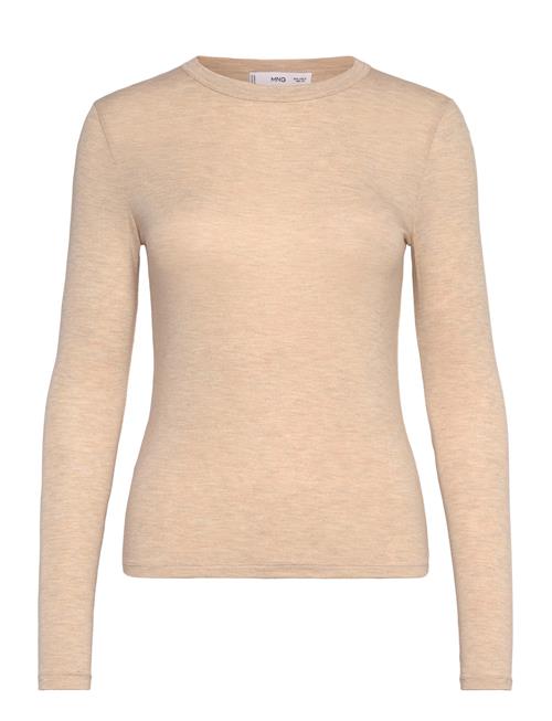 Long-Sleeved Fitted T-Shirt Mango Beige