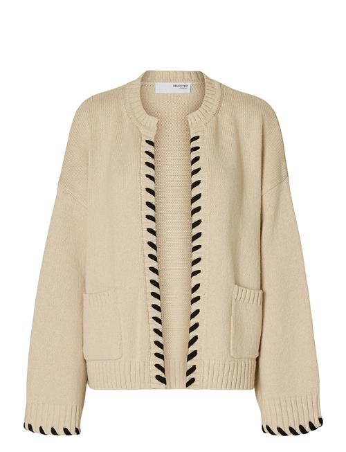 Slfjilli Ls Knit Detail Cardigan Selected Beige