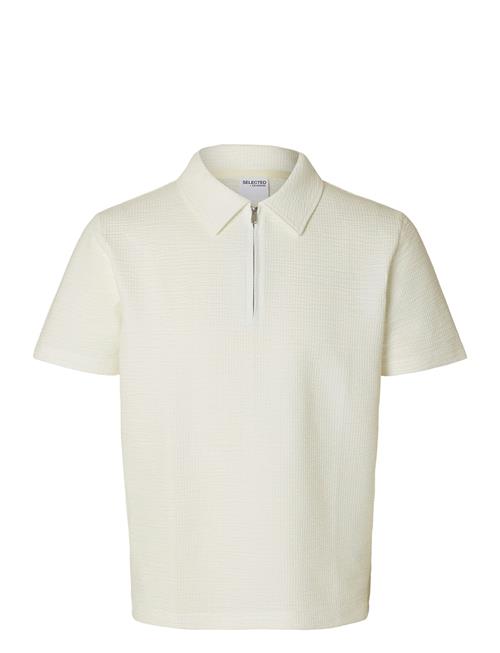 Se Slhsander Seersucker Zip Ss Polo Selected White ved Booztlet