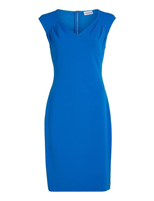 Calvin Klein Scuba Crepe V Neck Drape Dress Calvin Klein Blue