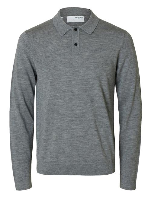 Slhtray Ls Knit Merino Polo Noos Selected Grey