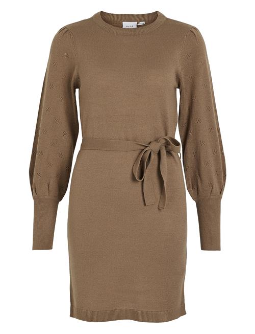 Vila Viava L/S Belt Short Knit Dress Vila Beige