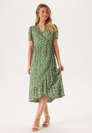 Happy Holly Evie Puff Sleeve Midi Wrap Dress Green/Patterned 52/54