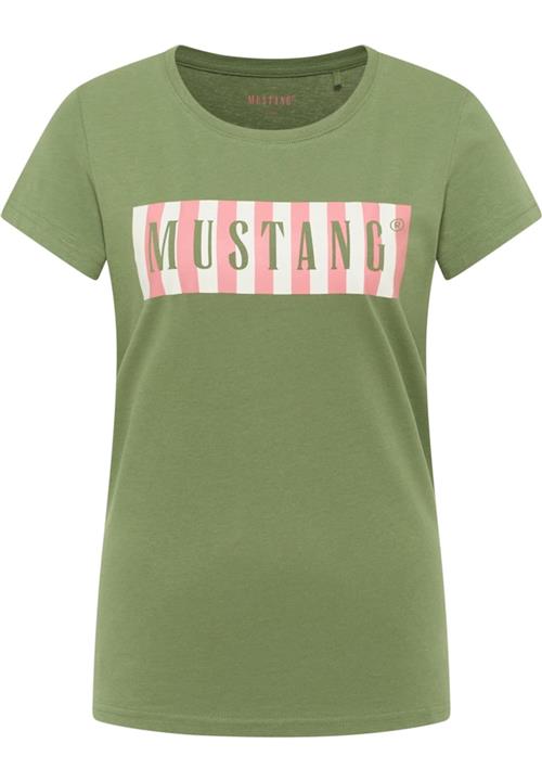 Se MUSTANG Shirts 'ALMA'  grøn / gammelrosa / hvid ved About You