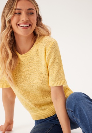 BUBBLEROOM Knitted Short Sleeve Sweater Yellow XL