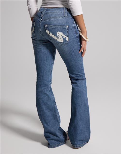 Se Nelly - Blå - Low Waist Bootcut Print Jeans ved Nelly