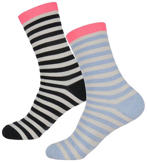 Mads Nørgaard Strømper - 2-pak - Stripe Mix - Black/Light Blue