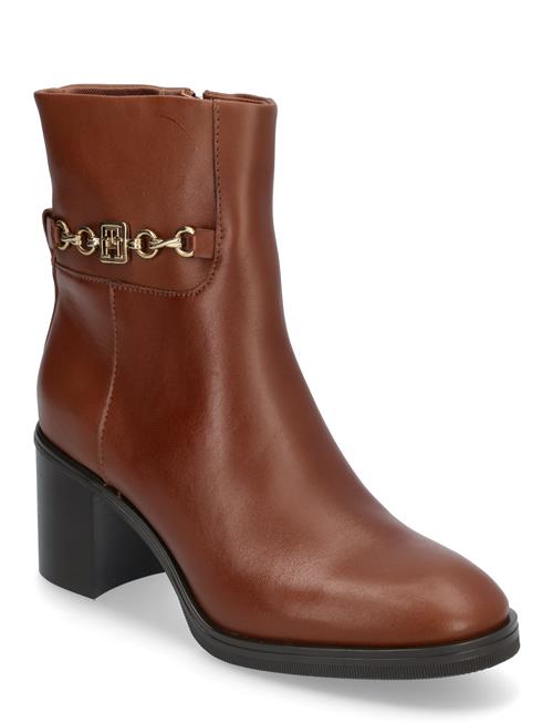 Th Chain Leather Mid Heel Bootie Tommy Hilfiger Brown