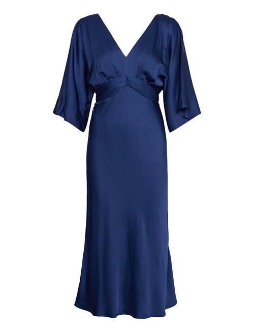 Juno V-Neck Satin Midi Dress Malina Blue